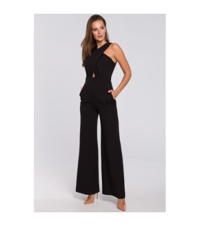 K029 Kombinezon ze skrzyżowaną górą - czarny