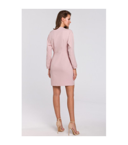 K034 Kopertowa sukienka na jeden guzik - brudno-różowa