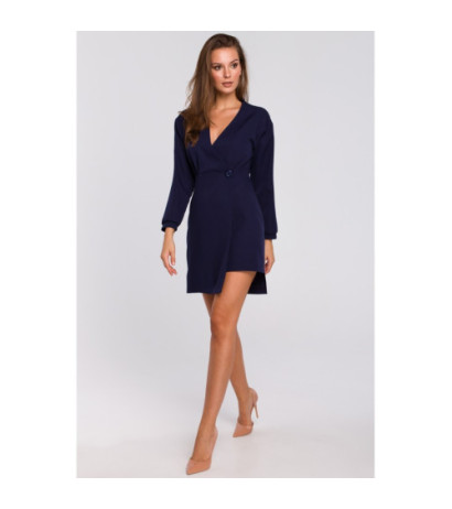 K034 Kopertowa sukienka na jeden guzik - atramentowa