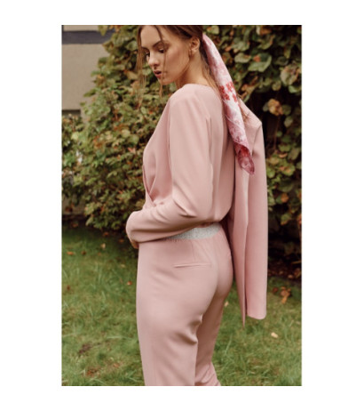 K035 Spodnie na kant z gumą w pasie - brudno-różowe