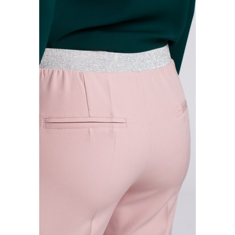 K035 Spodnie na kant z gumą w pasie - brudno-różowe