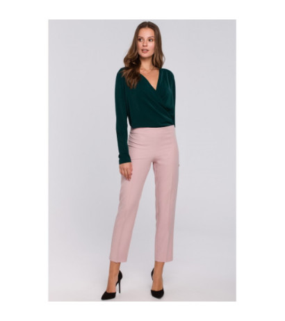 K035 Spodnie na kant z gumą w pasie - brudno-różowe