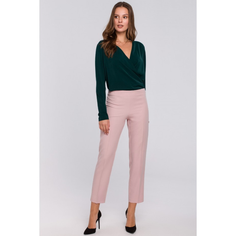 K035 Spodnie na kant z gumą w pasie - brudno-różowe