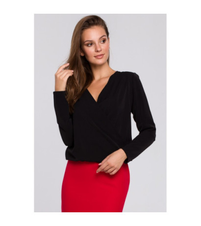 K037 Bluzka kopertowa z długim rękawem - czarna