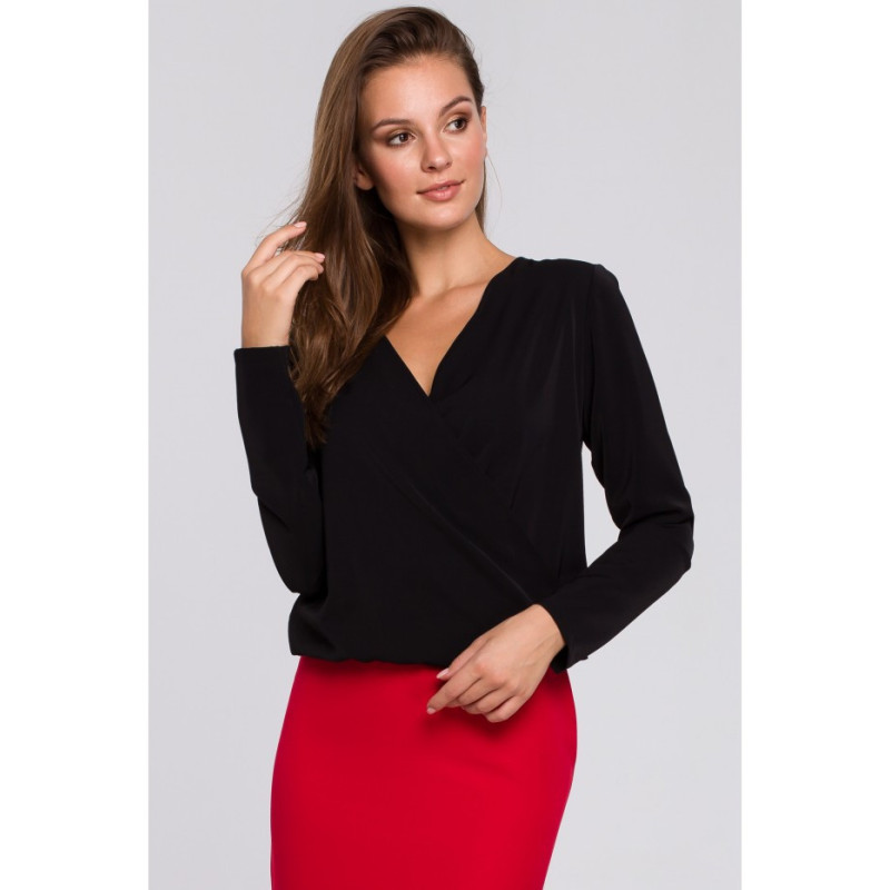 K037 Bluzka kopertowa z długim rękawem - czarna
