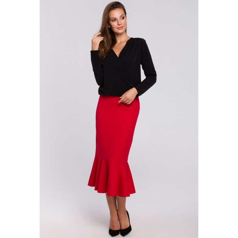 K037 Bluzka kopertowa z długim rękawem - czarna