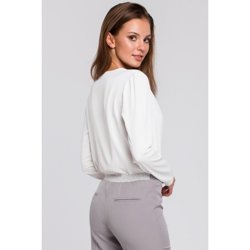 K037 Bluzka kopertowa z długim rękawem - ecru