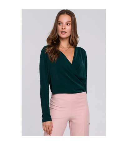 K037 Bluzka kopertowa z długim rękawem - zielona