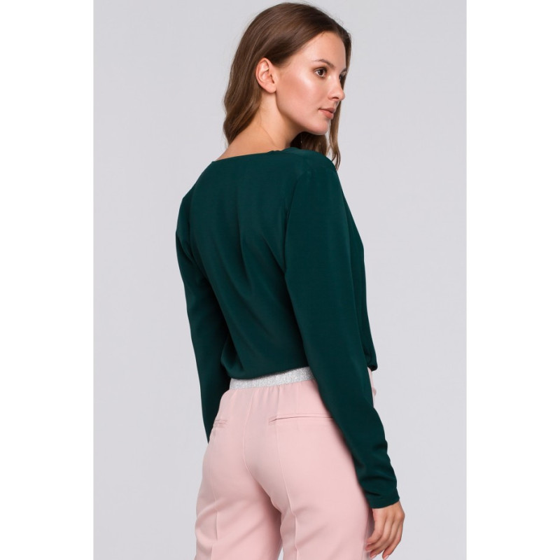 K037 Bluzka kopertowa z długim rękawem - zielona