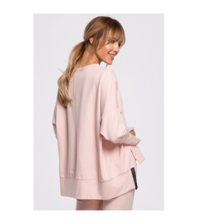 M491 Bluza z rozcięciami na bokach i lampasem - cukierkowo-różowa