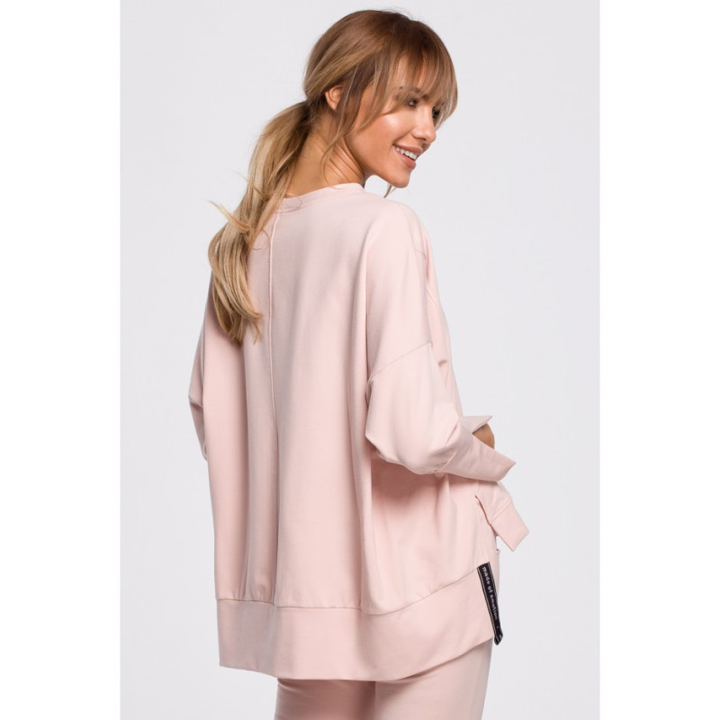 M491 Bluza z rozcięciami na bokach i lampasem - cukierkowo-różowa