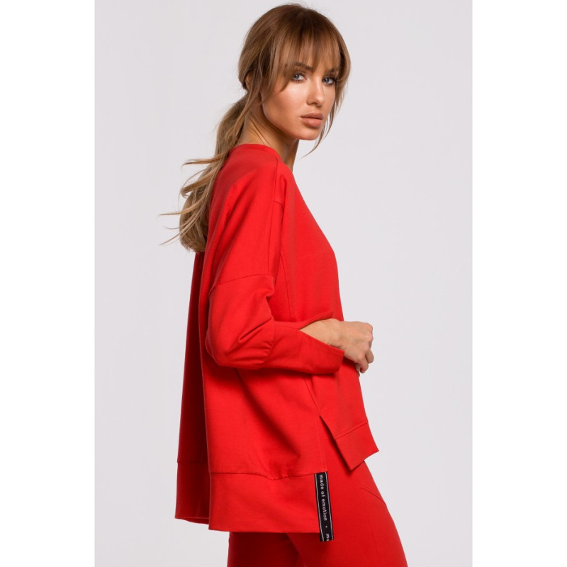 M491 Bluza z rozcięciami na bokach i lampasem - czerwona