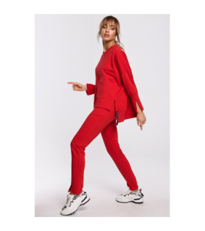 M491 Bluza z rozcięciami na bokach i lampasem - czerwona