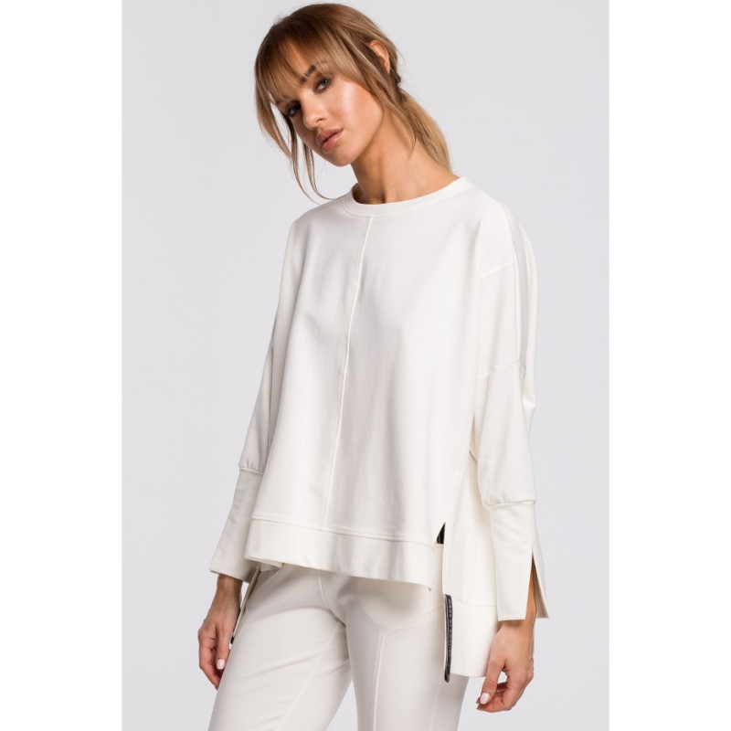 M491 Bluza z rozcięciami na bokach i lampasem - ecru