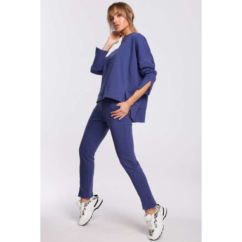 M491 Bluza z rozcięciami na bokach i lampasem - indygo