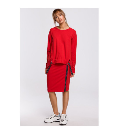 M494 Spódnica z rozcięciem i lampasem - czerwona