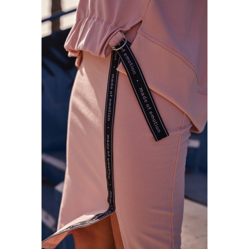 M494 Spódnica z rozcięciem i lampasem - cukierkowy róż