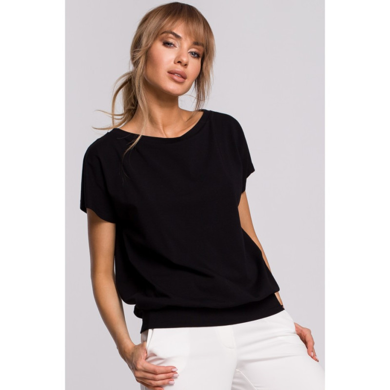 M498 Bluzka z krótkimi rękawami i zakładką z tyłu - czarna