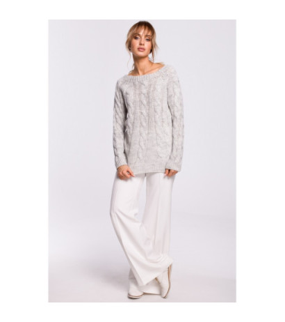 M511 Sweter z splotem typu warkocz i dekoltem w łódkę - szary