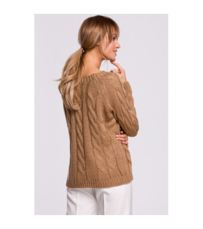 M511 Sweter z splotem typu warkocz i dekoltem w łódkę - beżowy