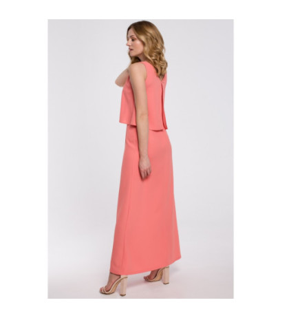 K048 Sukienka maxi z falbaną u góry - pomarańczowa