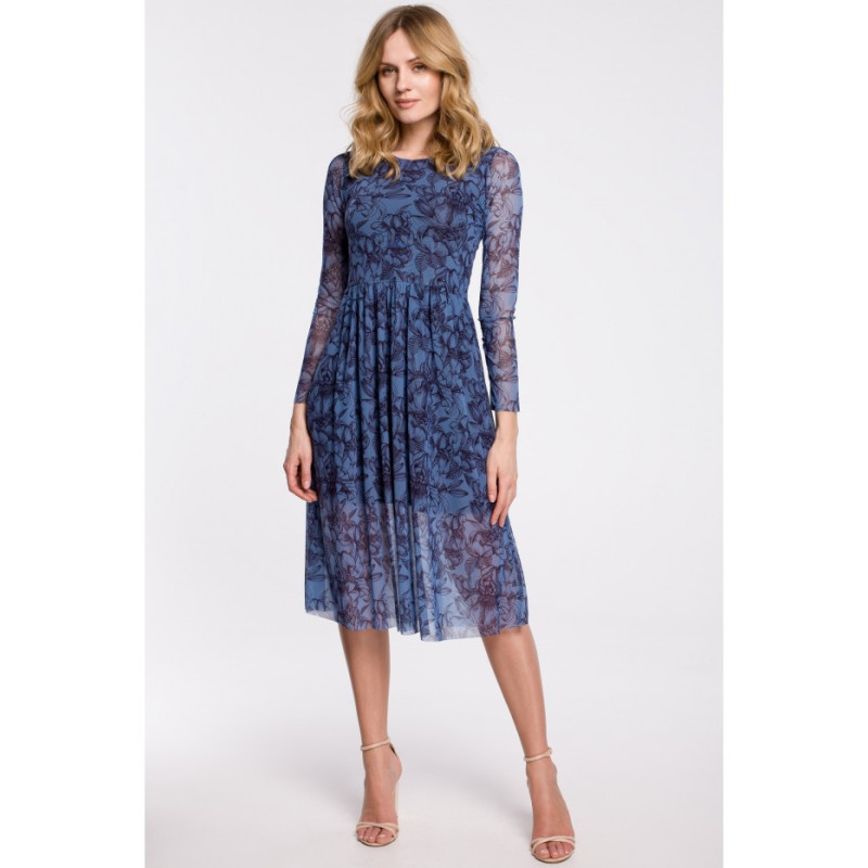 K064 Sukienka rozkloszowana z siatki z nadrukiem - model 1