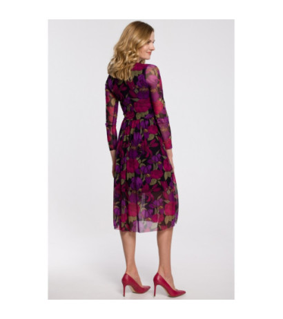 K064 Sukienka rozkloszowana z siatki z nadrukiem - model 2