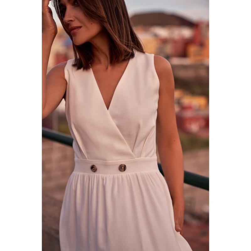 S224 Sukienka bez rękawów z rozkloszowanym dołem - ecru