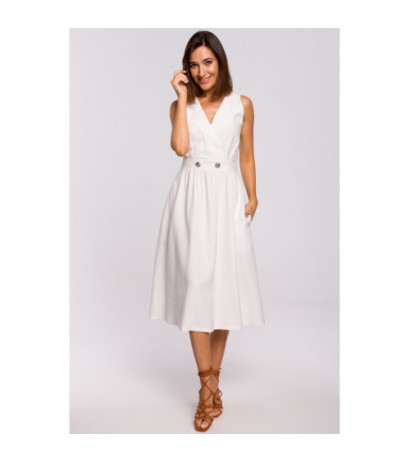 S224 Sukienka bez rękawów z rozkloszowanym dołem - ecru