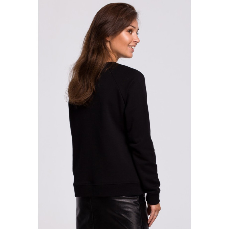 B167 Stylowa bluza z nadrukiem - czarna
