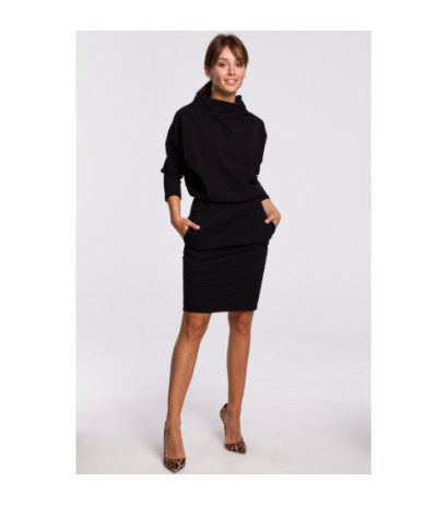 B175 Dopasowana sukienka z kimonowymi rękawami - czarna