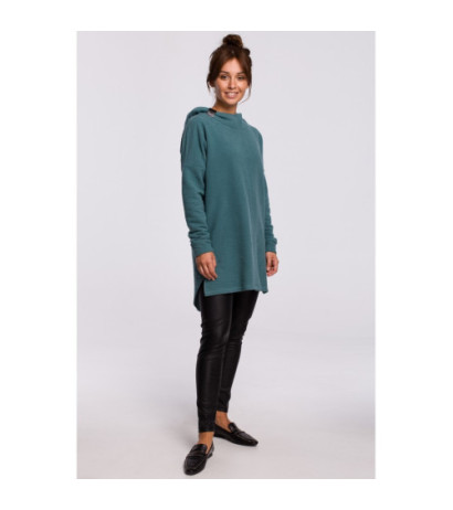 B176 Asymetryczna bluza z kapturem - turkusowa