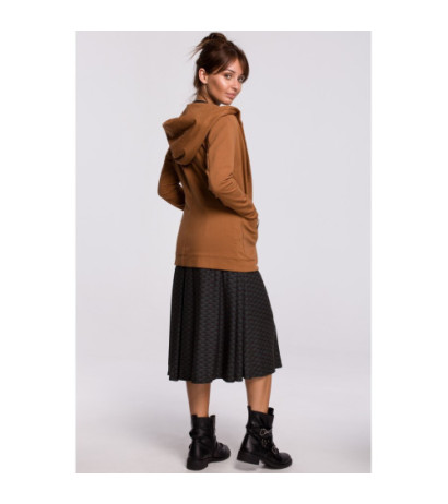 B180 Prosty niezapinany żakiet z kapturem - karmelowy