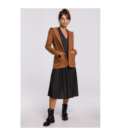 B180 Prosty niezapinany żakiet z kapturem - karmelowy