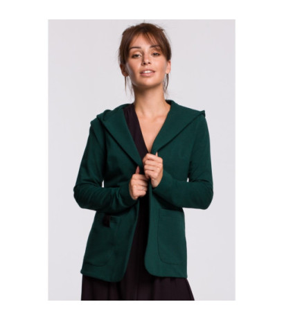 B180 Prosty niezapinany żakiet z kapturem - ciemnozielony