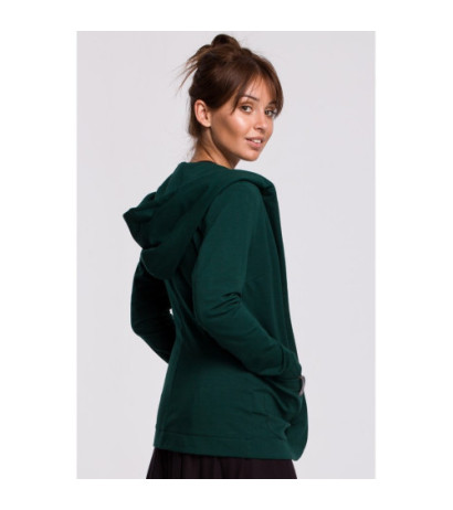 B180 Prosty niezapinany żakiet z kapturem - ciemnozielony