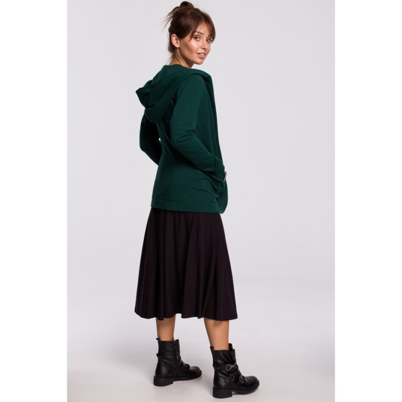 B180 Prosty niezapinany żakiet z kapturem - ciemnozielony