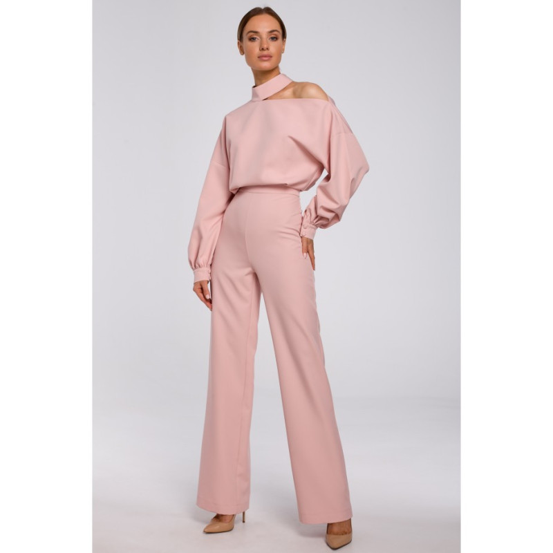 M528 Kombinezon z bufiastymi rękawami - pudrowy