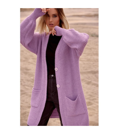 M538 Kardigan prążek z naszytymi kieszeniami - lawendowy