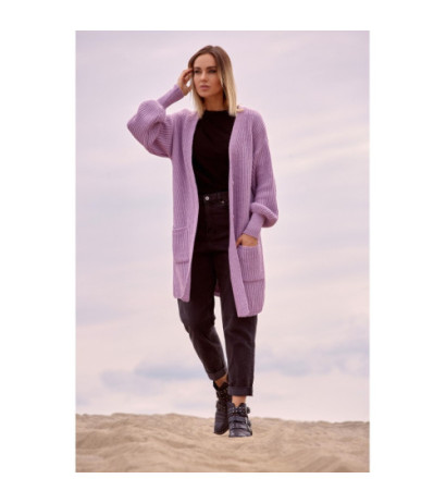 M538 Kardigan prążek z naszytymi kieszeniami - lawendowy