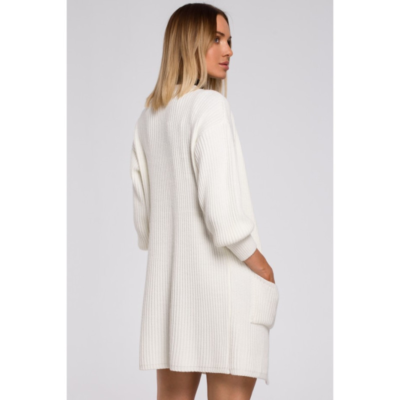 M538 Kardigan prążek z naszytymi kieszeniami - ecru