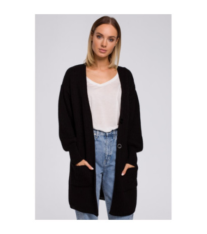 M538 Kardigan prążek z naszytymi kieszeniami - czarny