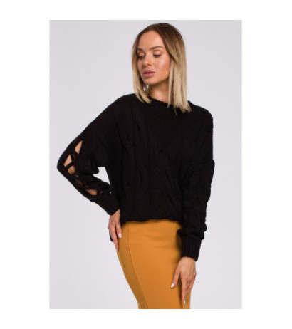 M539 Sweter z dziurami na rękawach - czarny