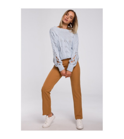 M539 Sweter z dziurami na rękawach - błękitny