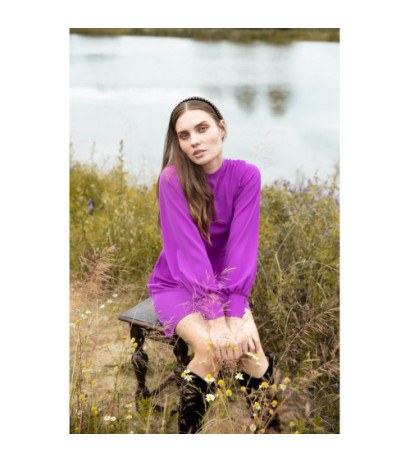 K078 Sukienka z marszczonym paskiem - lawendowa