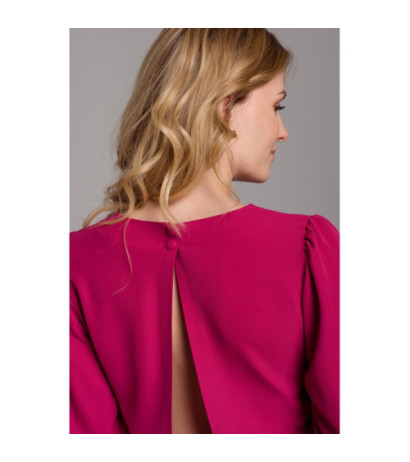 K079 Sukienka midi z wysokimi mankietami - śliwkowa