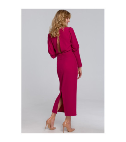 K079 Sukienka midi z wysokimi mankietami - śliwkowa