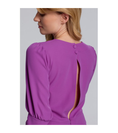 K079 Sukienka midi z wysokimi mankietami - lawendowa