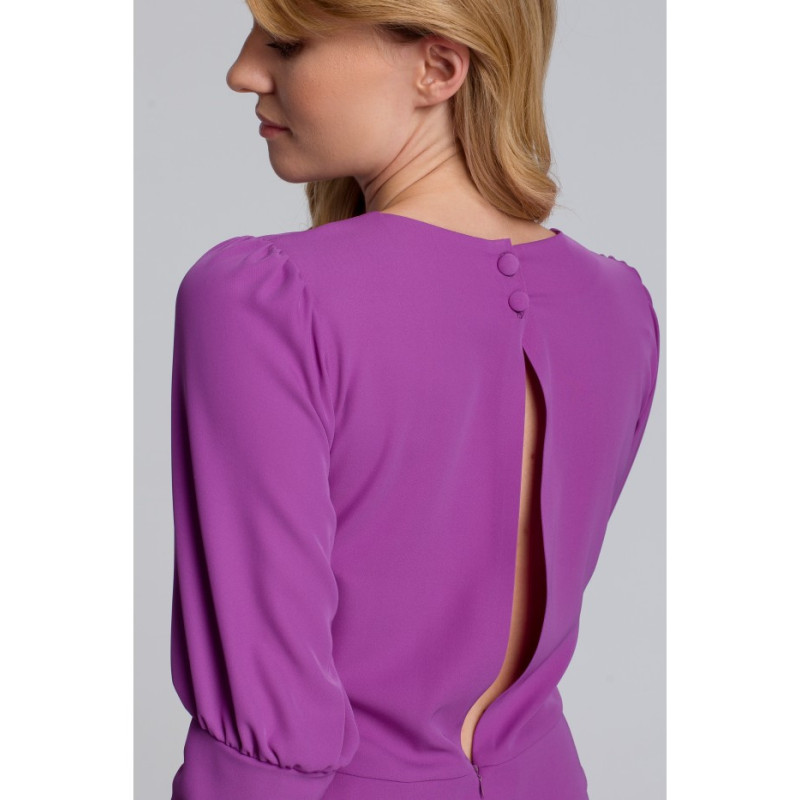 K079 Sukienka midi z wysokimi mankietami - lawendowa