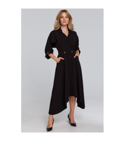 K086 Sukienka z asymetrycznym dołem - czarna